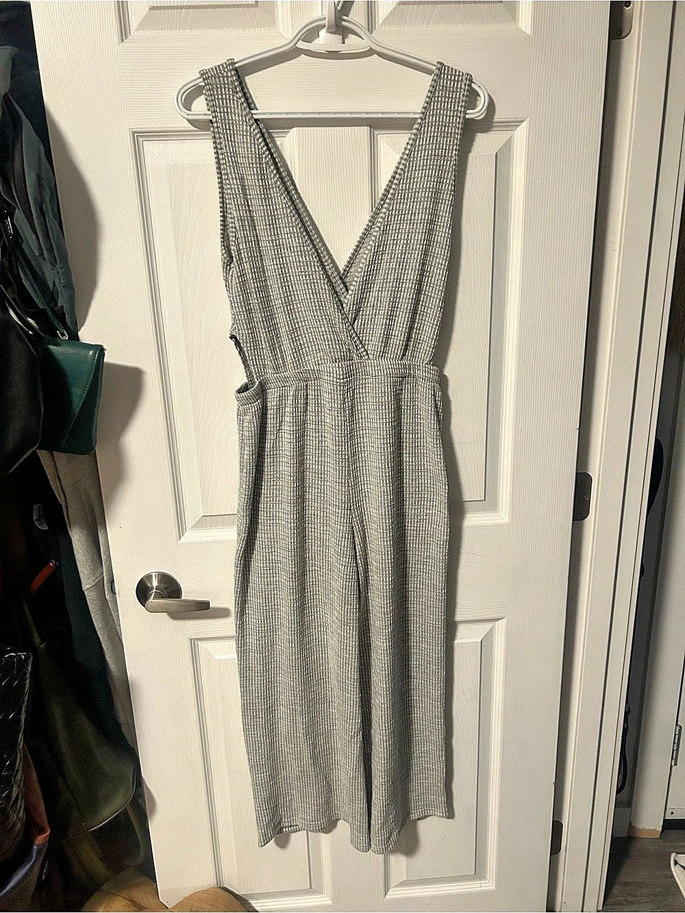 Gray Checkered Wide-Leg Jumpsuit Like New